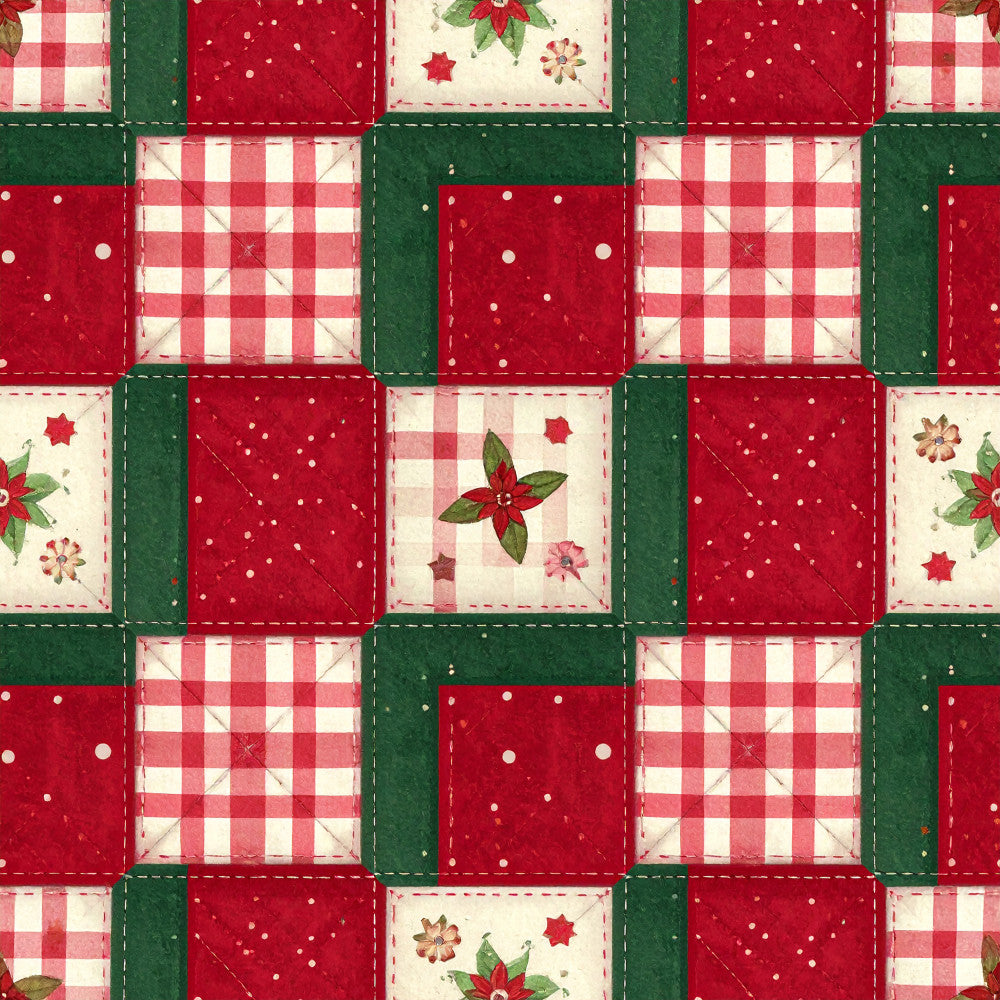 christmas, holiday, red, green, cream, white, plaid, gingham, checkered, polka dot, floral, poinsettia, snowflake, star, festive, traditional, vintage, farmhouse, rustic, retro, seasonal, winter, quilted, patchwork, peppermint, holly, decorative stitching, cottage style, classic holiday