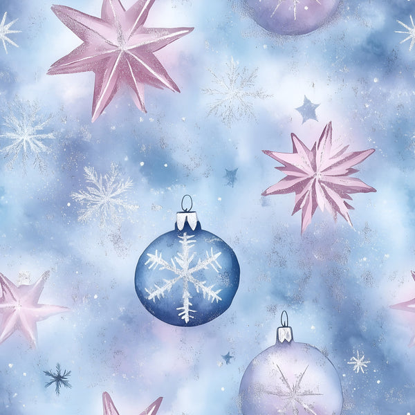 winter wonderland, holiday, christmas, snowflakes, stars, ornaments, baubles, celestial, light blue, navy blue, dusty rose, mauve, silver, white, whimsical, elegant, festive, magical, sparkly, icy, frosty, geometric stars, abstract snowflakes, kids room, nursery, playroom, winter theme, cold season, december, seasonal