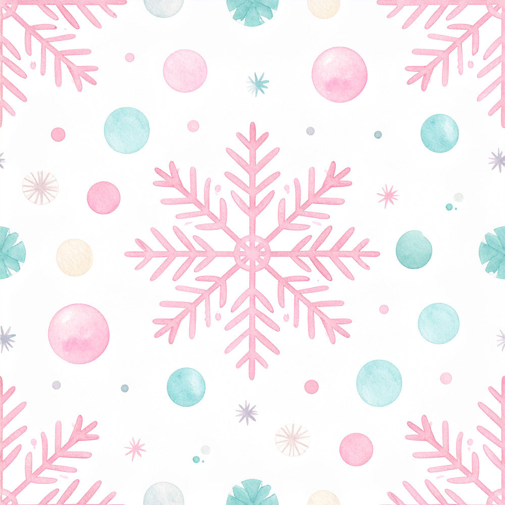 blush pink, pale blue, mint green, soft gray, cream, winter, snowflakes, geometric stars, celestial, holiday, christmas, whimsical, modern, pastel, circles, ornaments, frozen, snowflake pattern, nursery, kids room, baby shower, playroom, winter wonderland, festive, delicate, soft, dreamy, frost-inspired