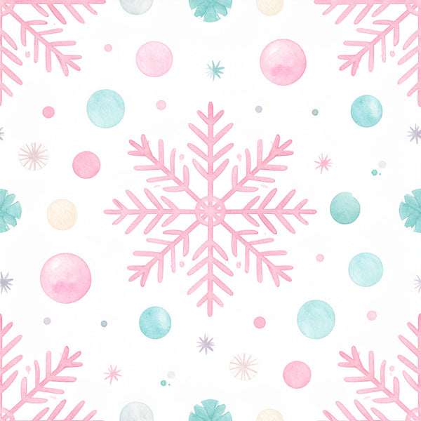 blush pink, pale blue, mint green, soft gray, cream, winter, snowflakes, geometric stars, celestial, holiday, christmas, whimsical, modern, pastel, circles, ornaments, frozen, snowflake pattern, nursery, kids room, baby shower, playroom, winter wonderland, festive, delicate, soft, dreamy, frost-inspired