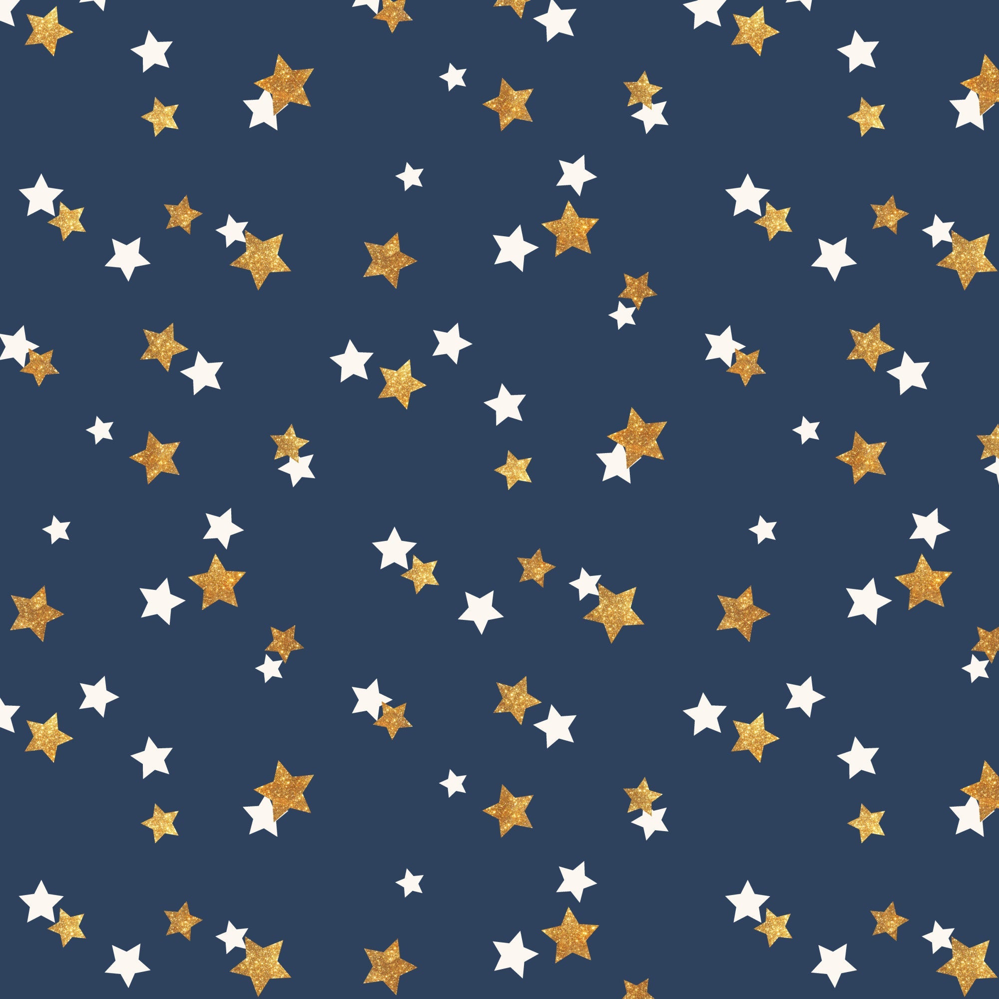 navy blue, gold, white, stars, scattered pattern, celebration, festive, glittery stars, night sky,, fabric panel, celestial design, random placement, two-tone stars, patriotic colors, sparkly texture, cosmic theme, cheerful mood, craft fabric, sewing material