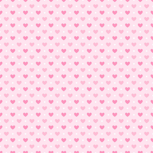pink, hearts, polka dots, romantic, love, valentine, pastel, cute, sweet, repeating pattern,, fabric panel, geometric, feminine, soft pink, light pink, whimsical, crafting, sewing, tea party