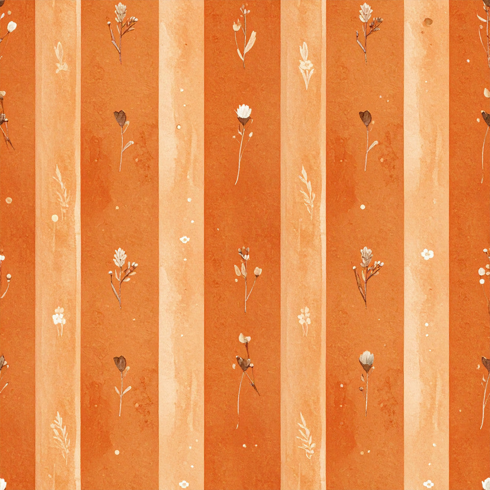 burnt orange, terracotta, peach, cream, vertical stripes, floral, botanical, wildflowers, dried flowers, nature, vintage, rustic, bohemian, elegant, pressed flowers, delicate, spring, summer, autumn, botanical illustration, nature lover, cottagecore, romantic, gentle, earthy tones, neutral palette, garden theme, natural elements, boho chic