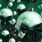 sage green, mint green, emerald green, marble pattern, metallic gold, velvet bows, christmas, holiday, festive, elegant, luxurious, ornaments, baubles, stars, red accents, gold accents, traditional, sophisticated, winter, seasonal, gift wrap aesthetic, decorative bows, shiny finish, baubles and bows, home decor, upscale holiday, classic christmas, festive elegance