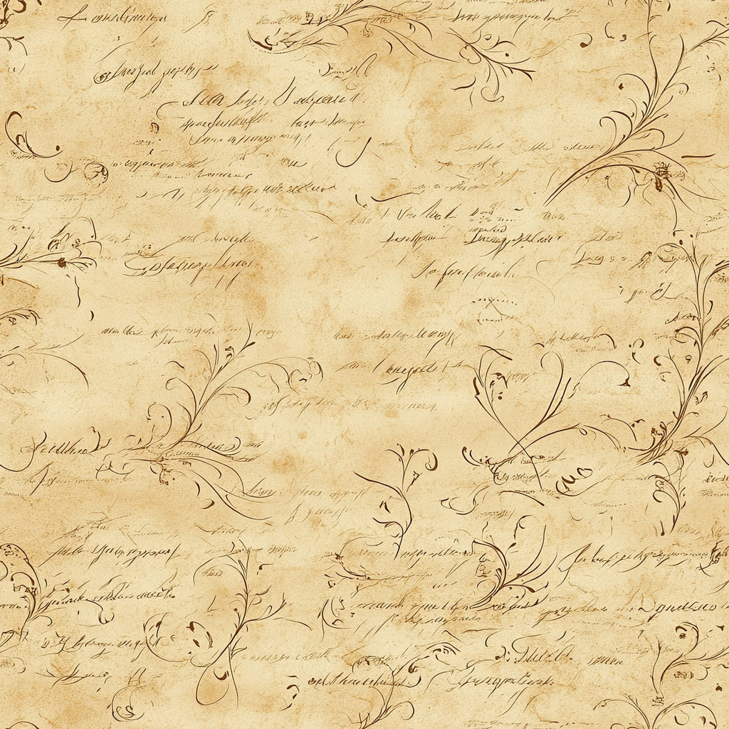beige, cream, tan, aged paper, vintage script, handwritten text, cursive writing, ornate flourishes, decorative swirls, antique manuscript, sepia tones, calligraphy, old document, parchment texture, elegant penmanship, historical writing, brown ink, weathered paper,, fabric panel