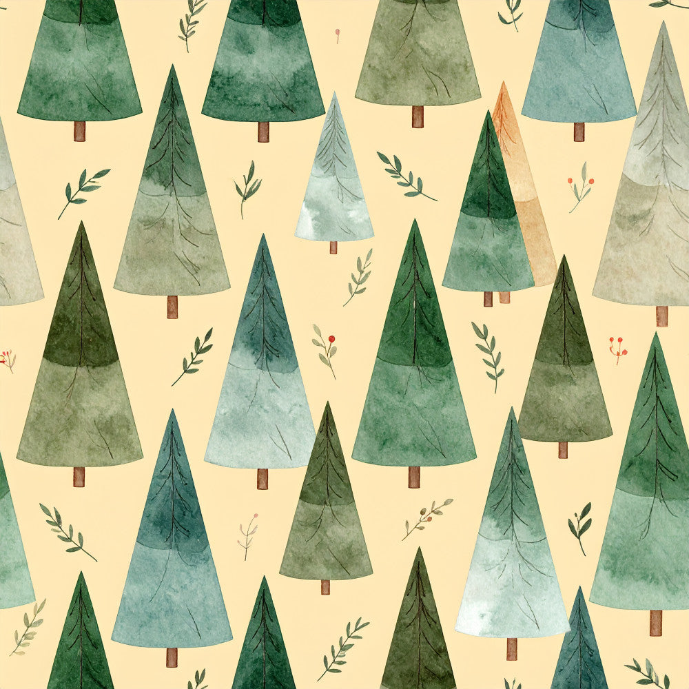 forest green, sage green, dusty blue, teal, cream, watercolor trees, pine trees, evergreen, woodland, nature, botanical, leaves, small sprigs, whimsical, soft, gentle, nursery, kids room, playroom, baby, peaceful, calm, winter forest, evergreen forest, nature inspired, pastoral, rustic, cozy, soft watercolor, dreamy