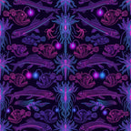 neon magenta, neon pink, neon purple, neon blue, cyan blue, deep purple, dark purple, black background, glowing effects, bioluminescent, neon glow, ocean creatures, deep sea, fish, anglerfish, jellyfish, sea anemone, underwater, marine life, nautical, celestial, cosmic, futuristic, modern, whimsical, dark whimsical, gothic, gothic fantasy, surreal, psychedelic