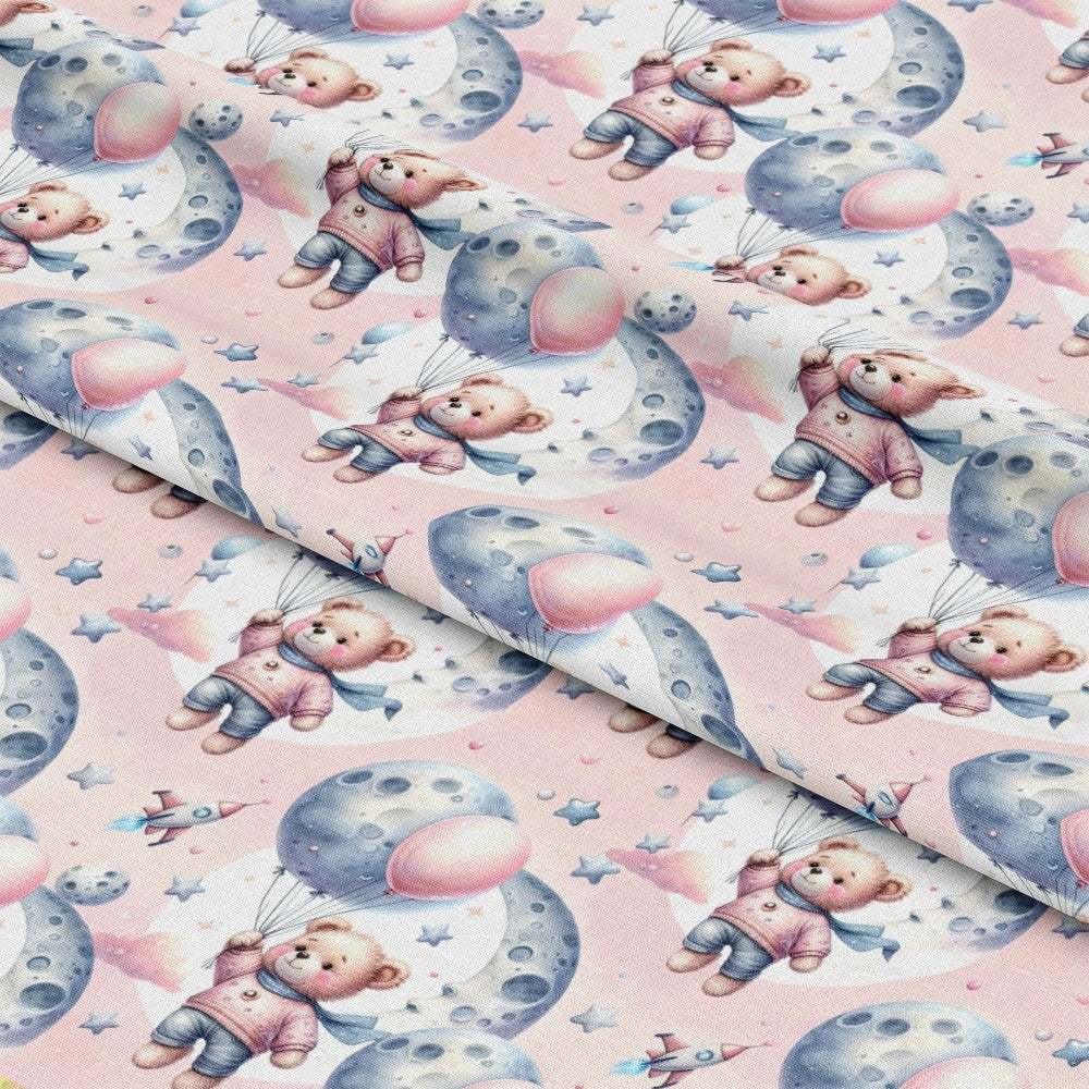 Pink Night Time Teddy Bears Pattern 2 Minky Fabric