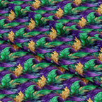 purple, green, gold, feathers, mardi gras, carnival, festive,, fabric panel, ornate feathers, decorative plumes, celebration, new orleans, masquerade, party theme, vibrant colors, flowing design, elegant feathers, festival motif