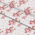'- Pink Night Time Teddy Bears Pattern 5 Fabric - Soft cotton - Quilting material - Teddy bears - Nighttime theme - Cute bear illustrations - Tutu dresses - Pastel pink shades - Playful design - Children’s fabric - Sewing material - Lightweight textile - Printed fabric - Sweet motifs - Cozy and gentle texture