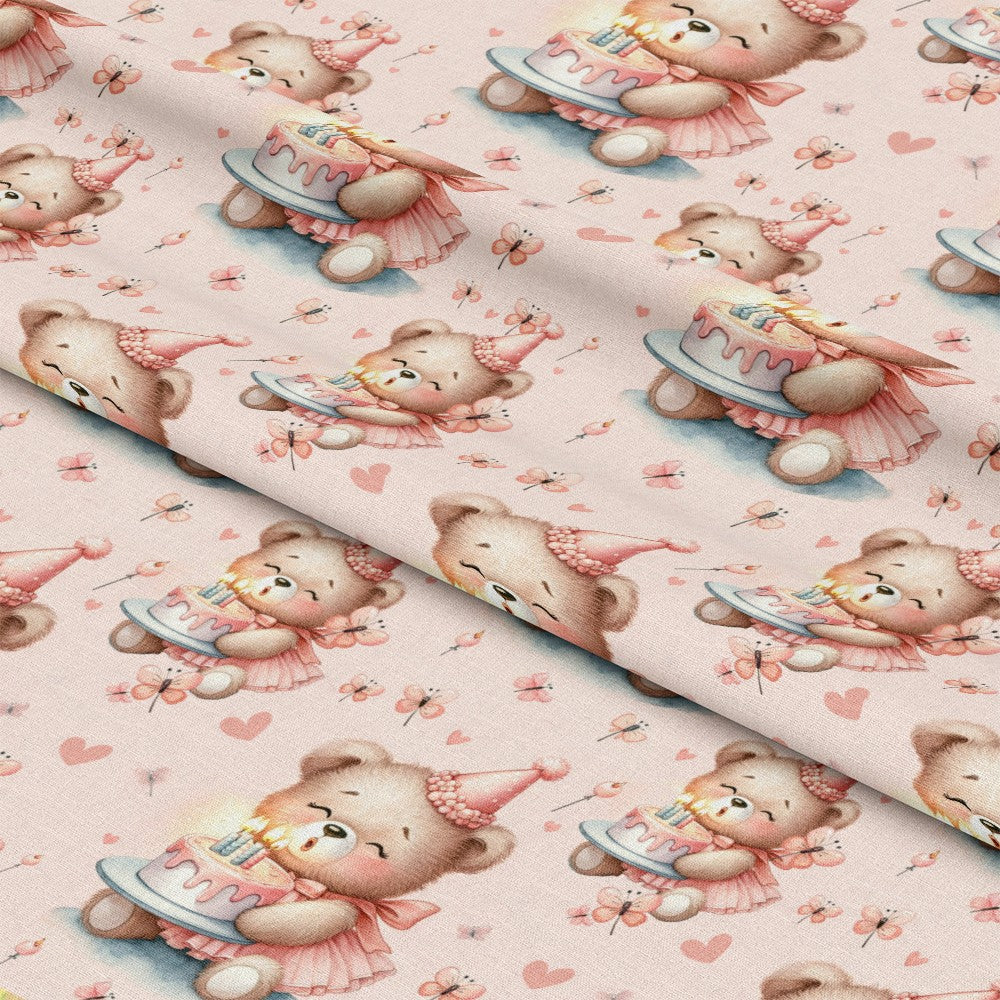 Pink Night Time Teddy Bears Pattern 1 Minky Fabric