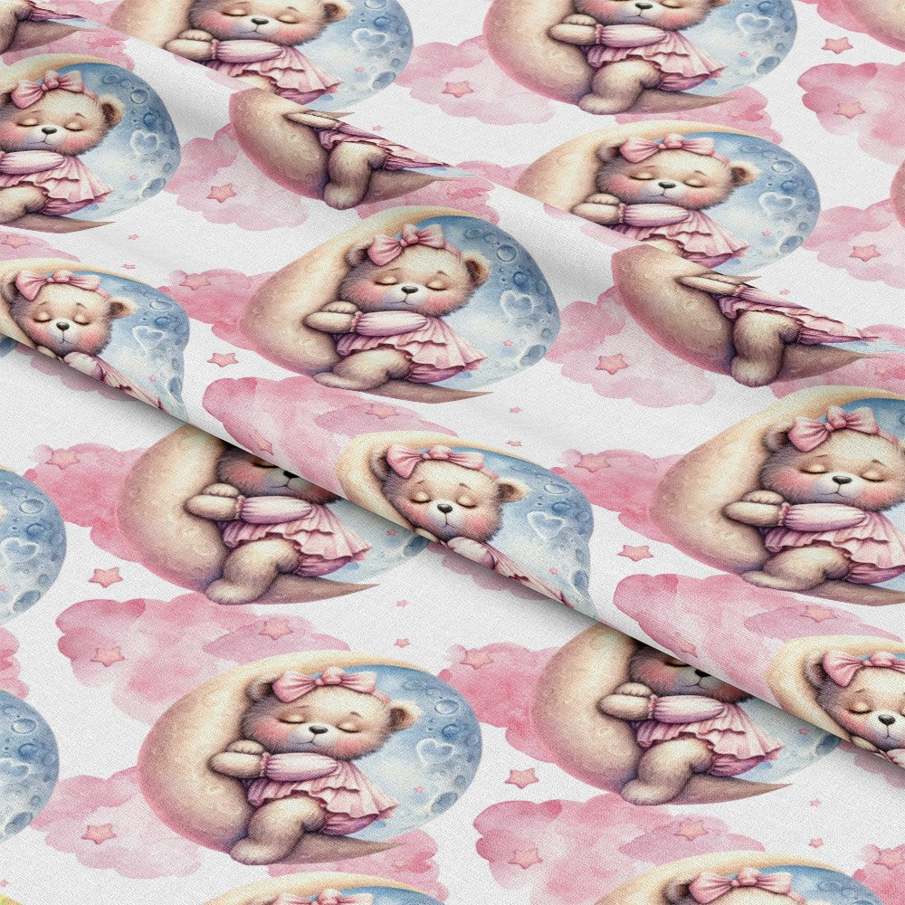 Pink Night Time Teddy Bears Pattern 4 Minky Fabric