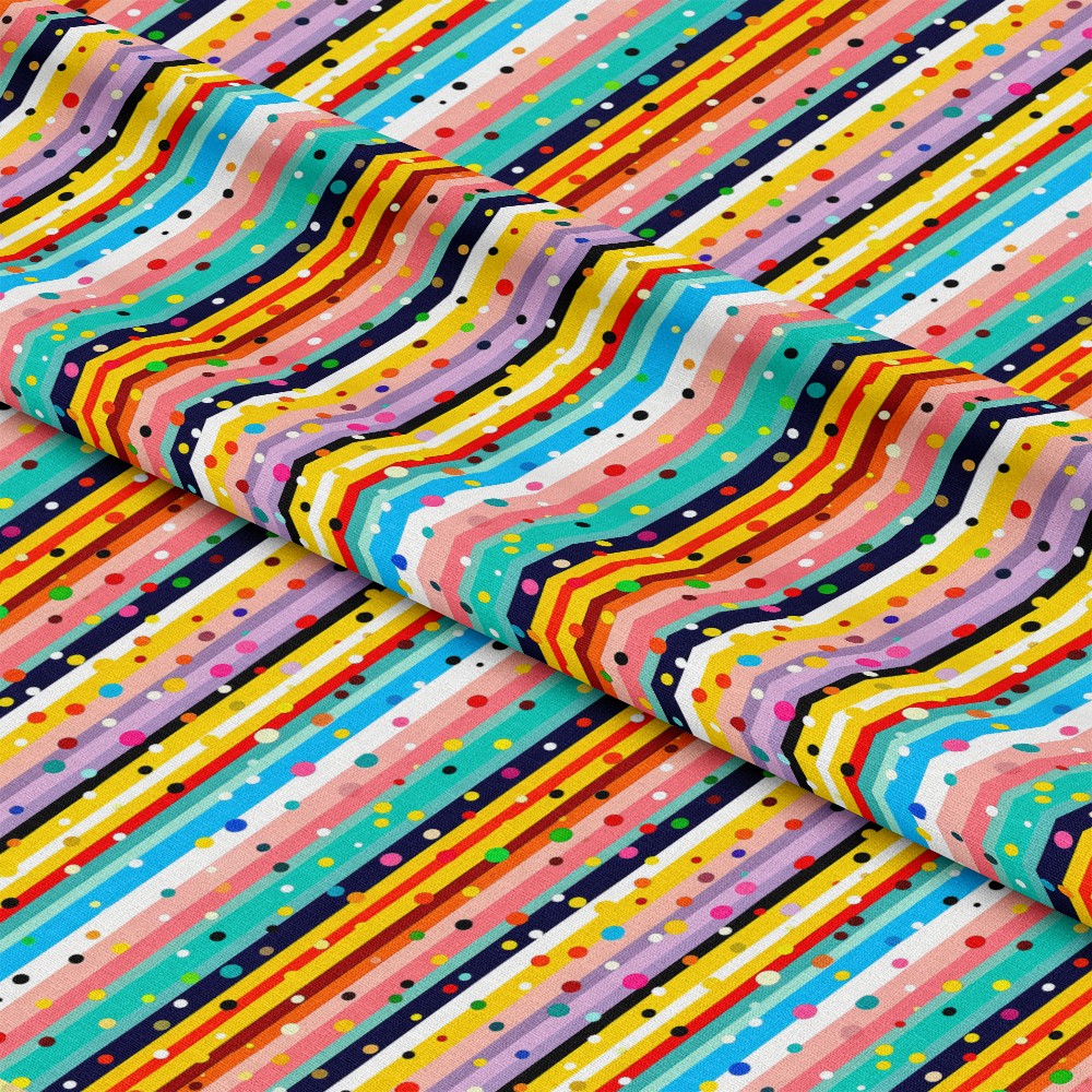 Colorful Stripes and Dots Pattern 10 Quilting Cotton Fabric