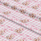 '- Pink Baby Teddy Bears Pattern 4 Fabric - Pink gingham - Teddy bears - Baby motifs - Quilting material - Soft cotton fabric - Pastel colors - Cute baby design - Sewing textile - Nursery print