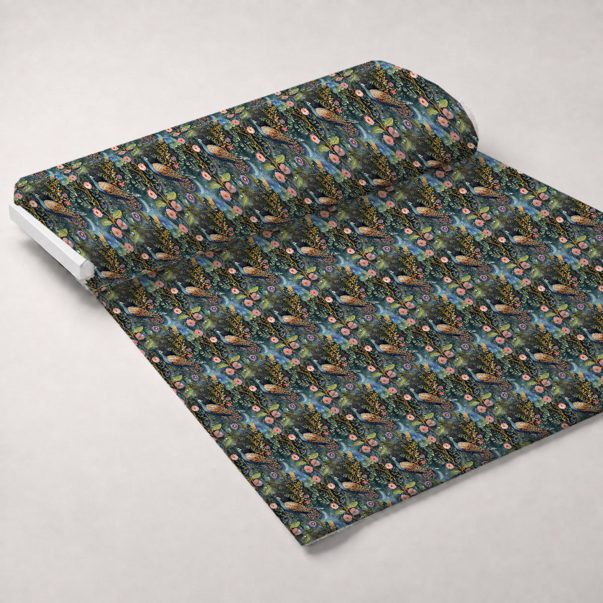 Peacocks and Flowers Minky Fabric — plush minky unrolled bolt preview (mv-minky-v1:bolt)