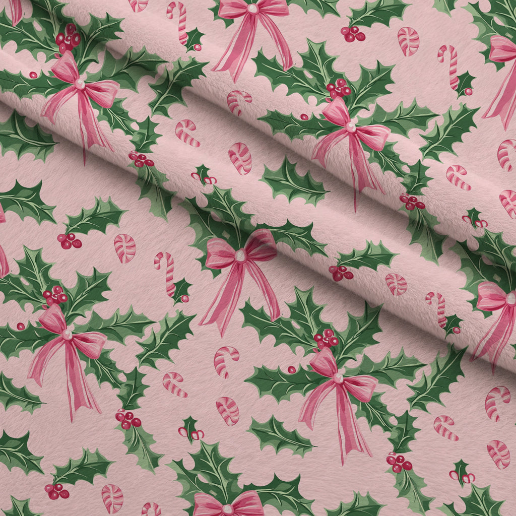 Peppermint Bows Pattern 8 Minky Fabric — plush minky folded close-up preview (mv-minky-v1:lying)