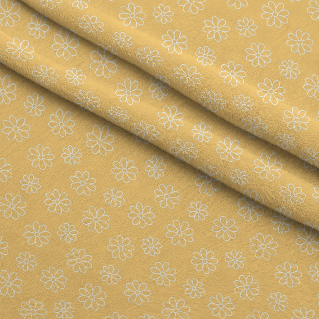 Periwinkle Dreams Daisies Outline on Yellow Minky Fabric — plush minky folded close-up preview (mv-minky-v1:lying)