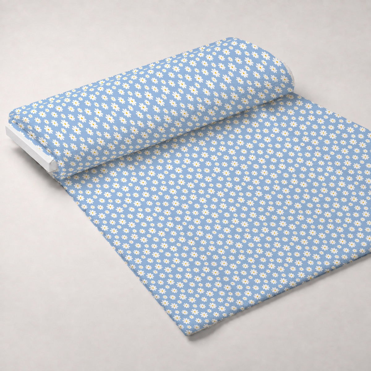 Periwinkle Dreams White Daisies on Periwinkle Minky Fabric — plush minky unrolled bolt preview (mv-minky-v1:bolt)