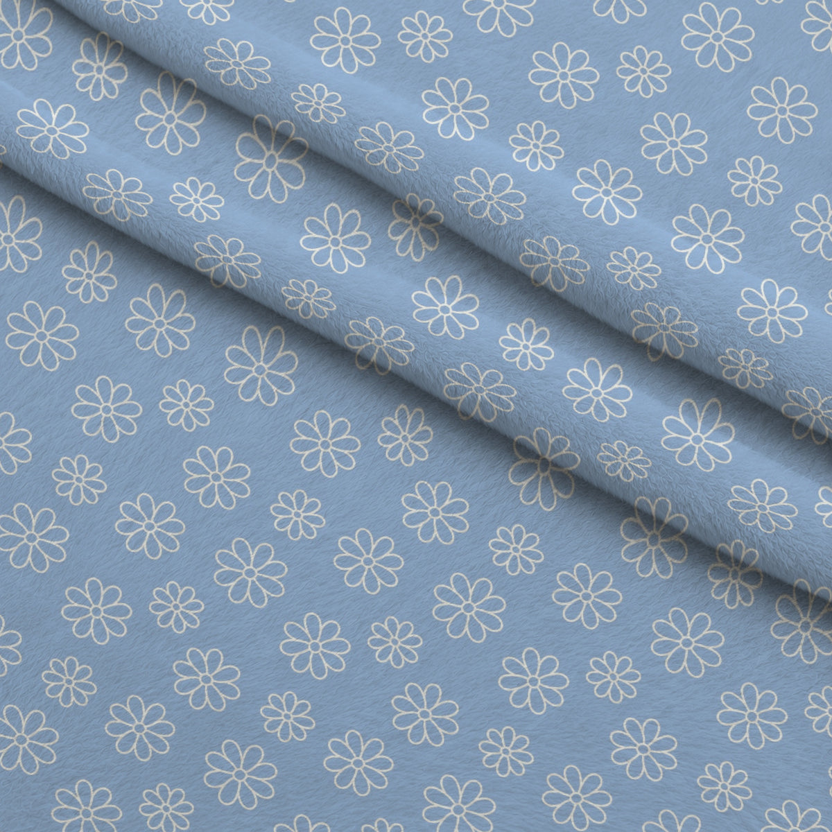 Periwinkle Dreams White Daisies Outline Minky Fabric — plush minky folded close-up preview (mv-minky-v1:lying)