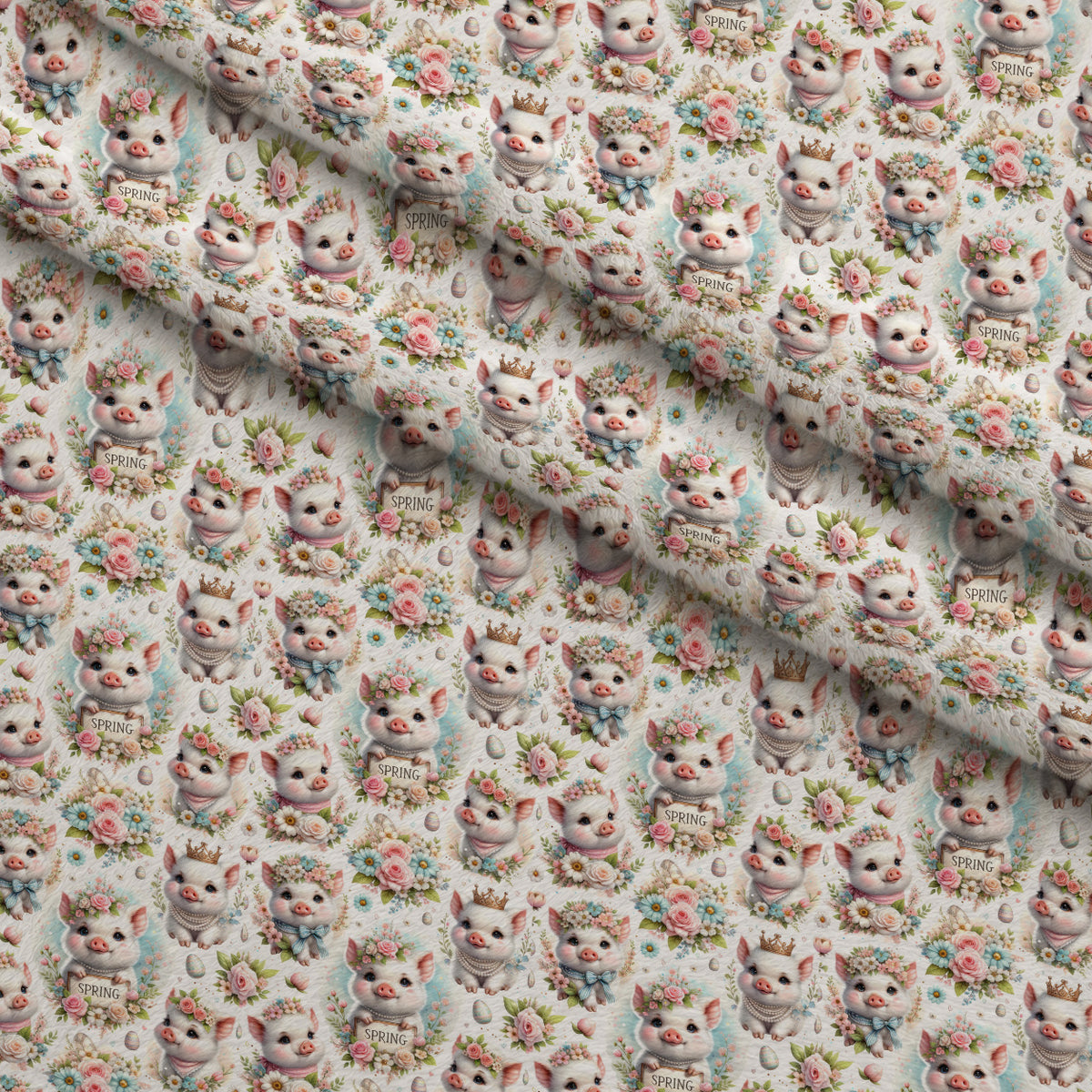 Petal Piggies Pattern 1 Minky Fabric — plush minky folded close-up preview (mv-minky-v1:lying)