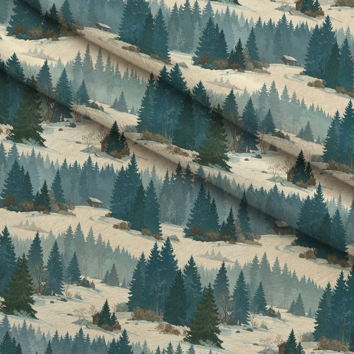 Pinewood Snowfall Pattern 1 Minky Fabric — plush minky folded close-up preview (mv-minky-v1:lying)