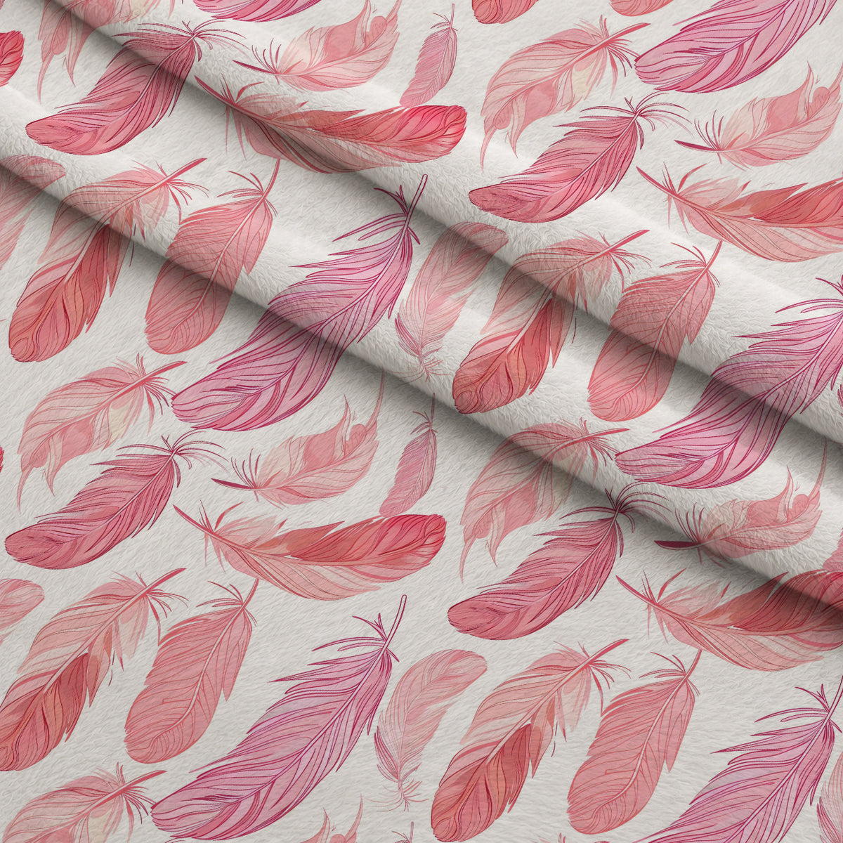 Pink Feathers Pattern 1 Minky Fabric — plush minky folded close-up preview (mv-minky-v1:lying)