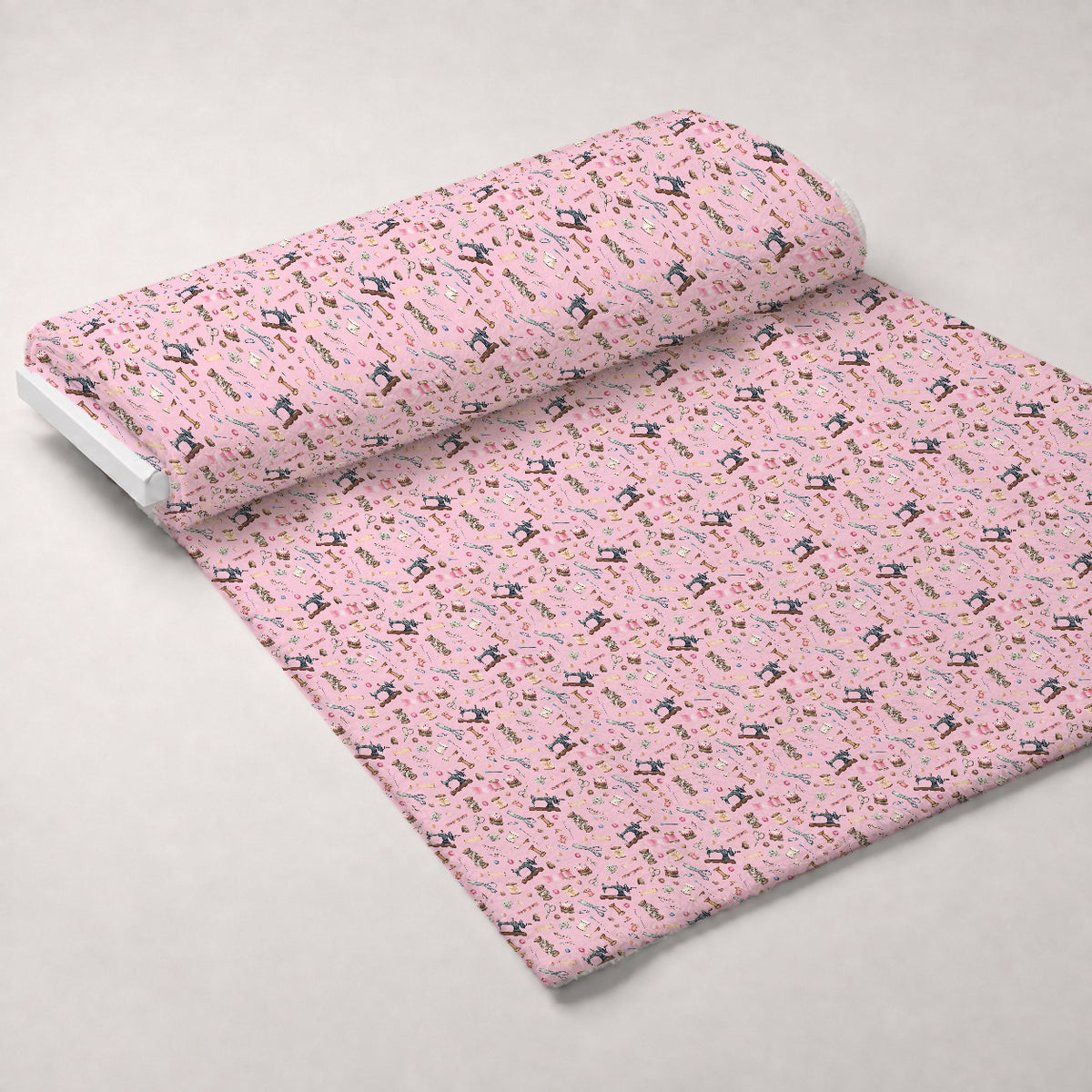 Pink Old Sewing Elements Minky Fabric — plush minky unrolled bolt preview (mv-minky-v1:bolt)