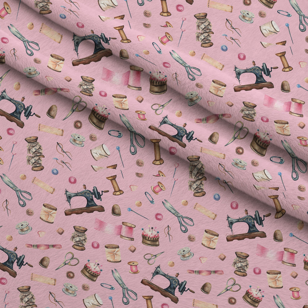 Pink Old Sewing Elements Minky Fabric — plush minky folded close-up preview (mv-minky-v1:lying)
