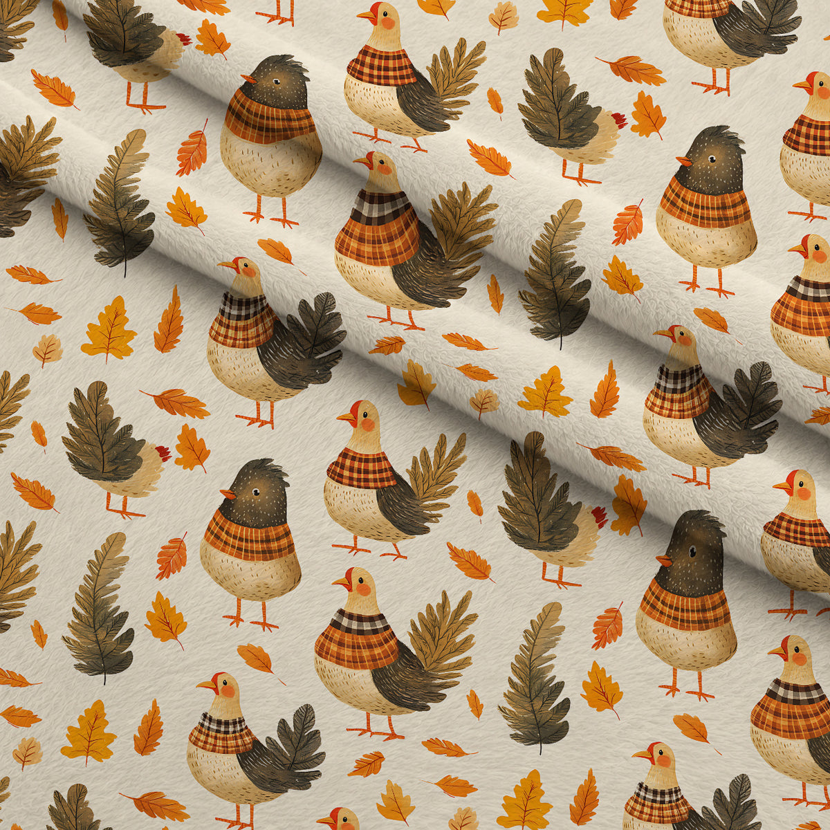 Plaid Autumn Flock Pattern 20 Minky Fabric — plush minky folded close-up preview (mv-minky-v1:lying)
