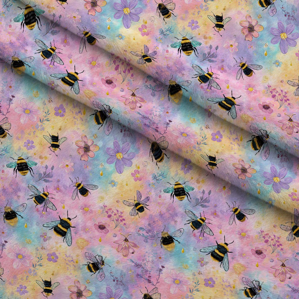 Pollen Parade Pattern 46 Minky Fabric — plush minky folded close-up preview (mv-minky-v1:lying)