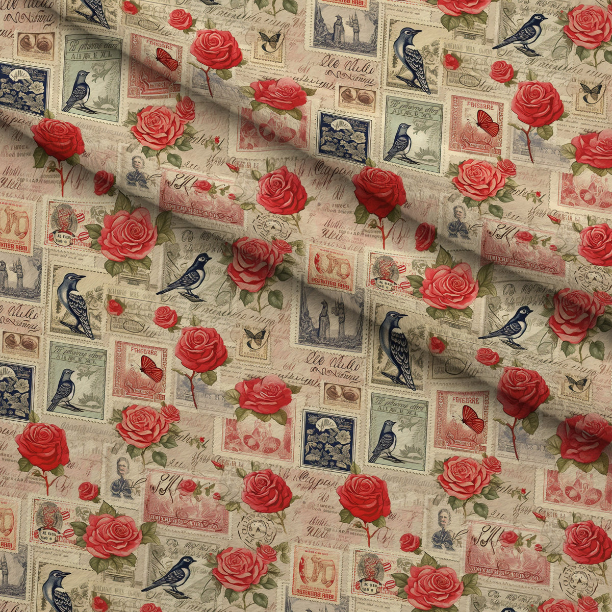 Postmarked Roses Pattern 1 Minky Fabric — plush minky folded close-up preview (mv-minky-v1:lying)