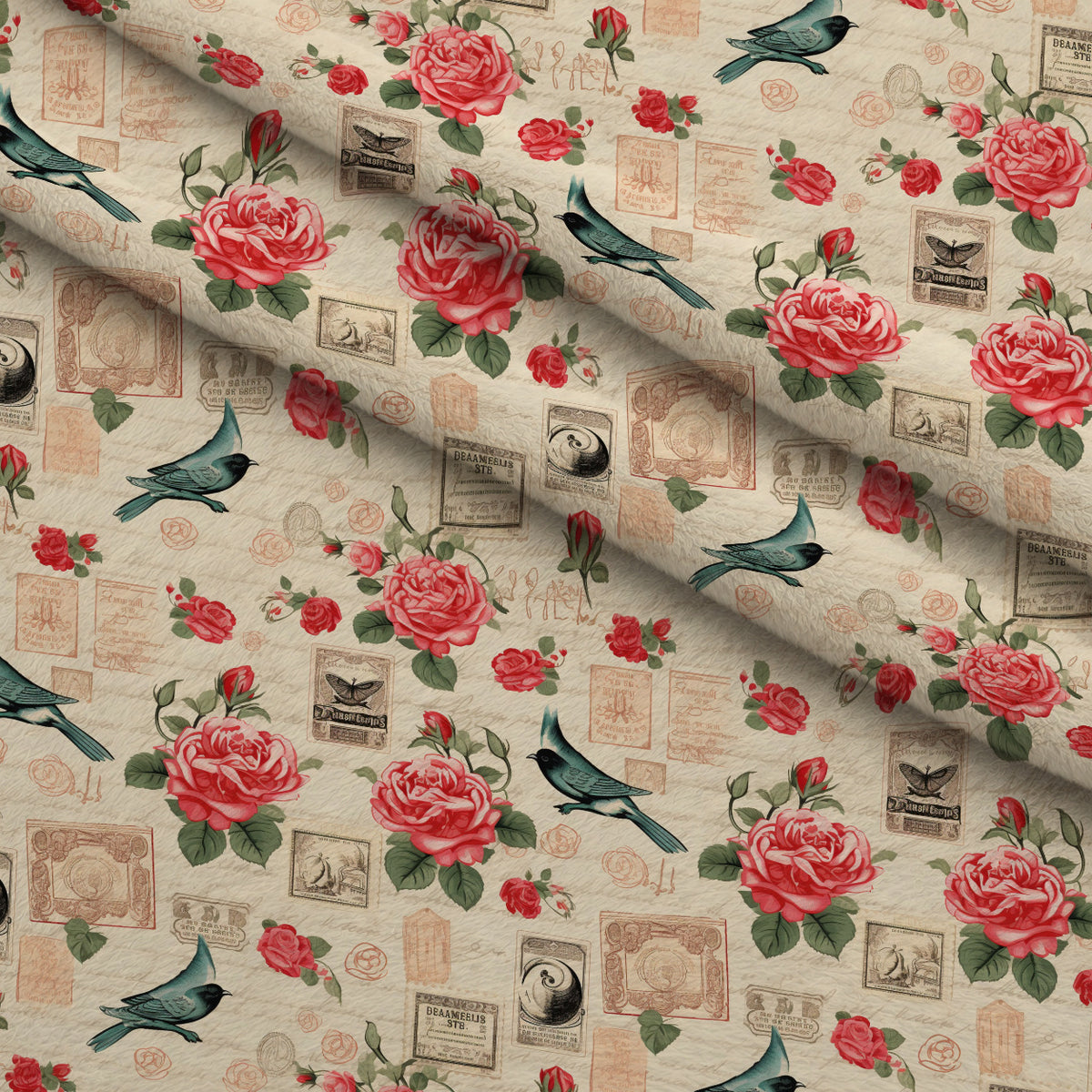Postmarked Roses Pattern 10 Minky Fabric — plush minky folded close-up preview (mv-minky-v1:lying)