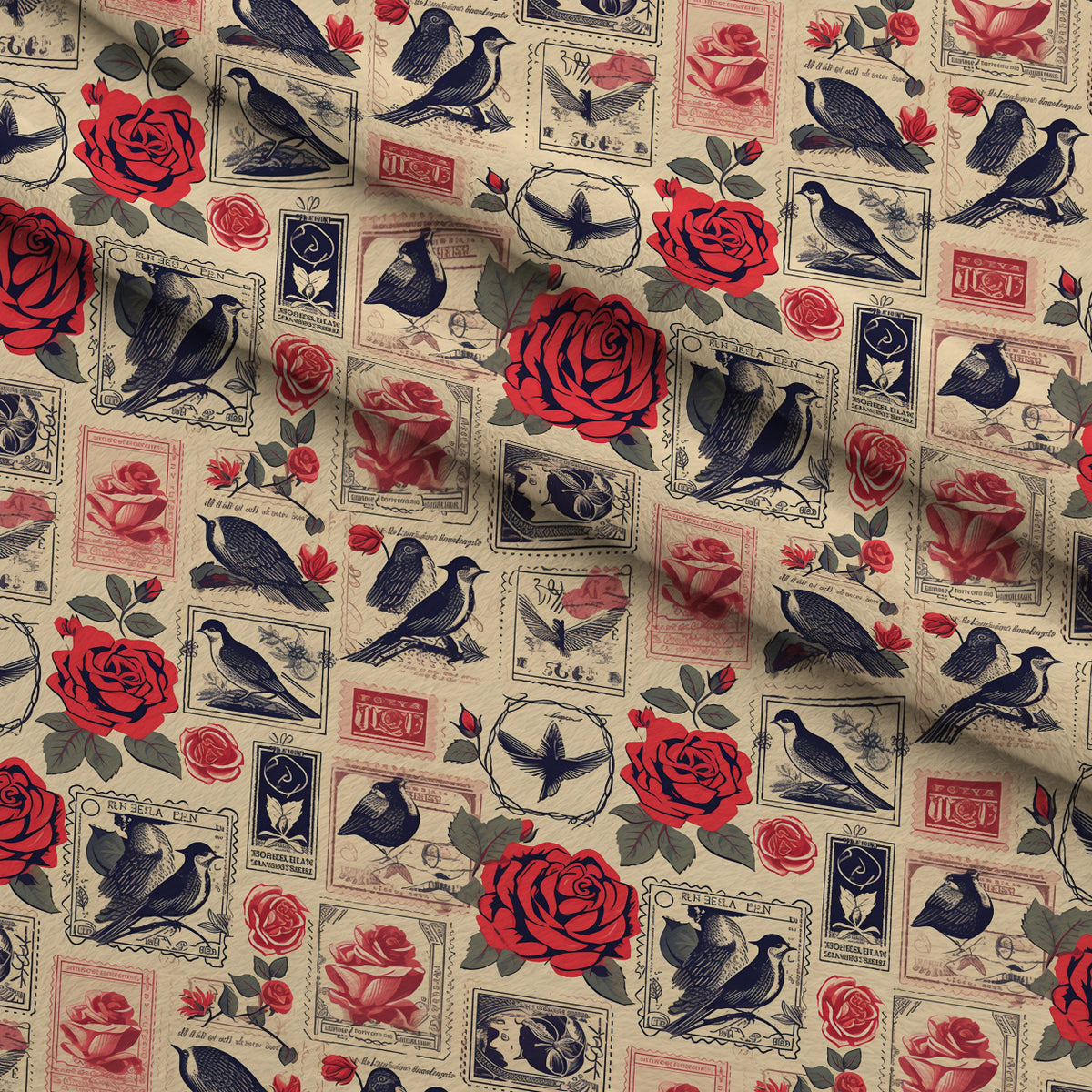 Postmarked Roses Pattern 11 Minky Fabric — plush minky folded close-up preview (mv-minky-v1:lying)