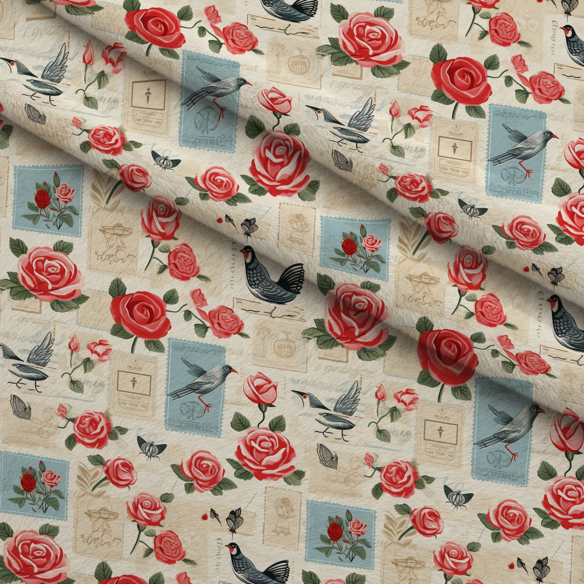 Postmarked Roses Pattern 12 Minky Fabric — plush minky folded close-up preview (mv-minky-v1:lying)
