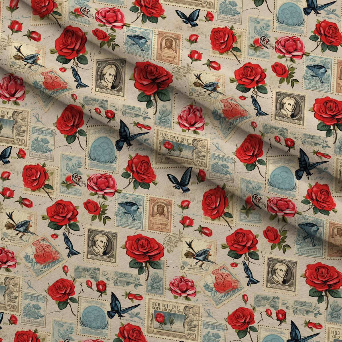 Postmarked Roses Pattern 13 Minky Fabric — plush minky folded close-up preview (mv-minky-v1:lying)