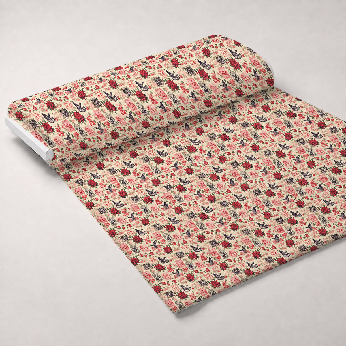Postmarked Roses Pattern 14 Minky Fabric — plush minky unrolled bolt preview (mv-minky-v1:bolt)