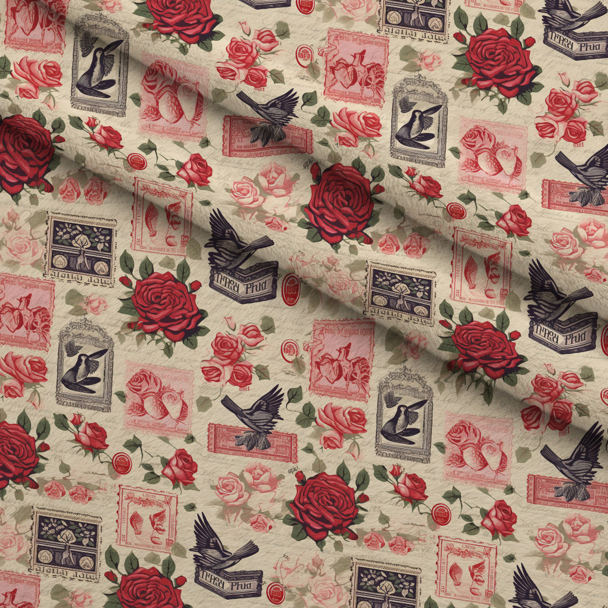 Postmarked Roses Pattern 14 Minky Fabric — plush minky folded close-up preview (mv-minky-v1:lying)