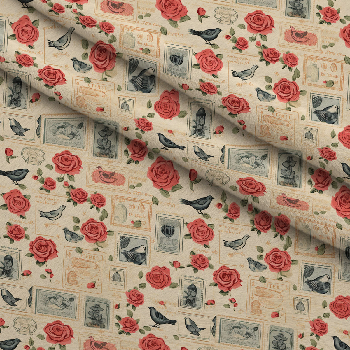 Postmarked Roses Pattern 15 Minky Fabric — plush minky folded close-up preview (mv-minky-v1:lying)