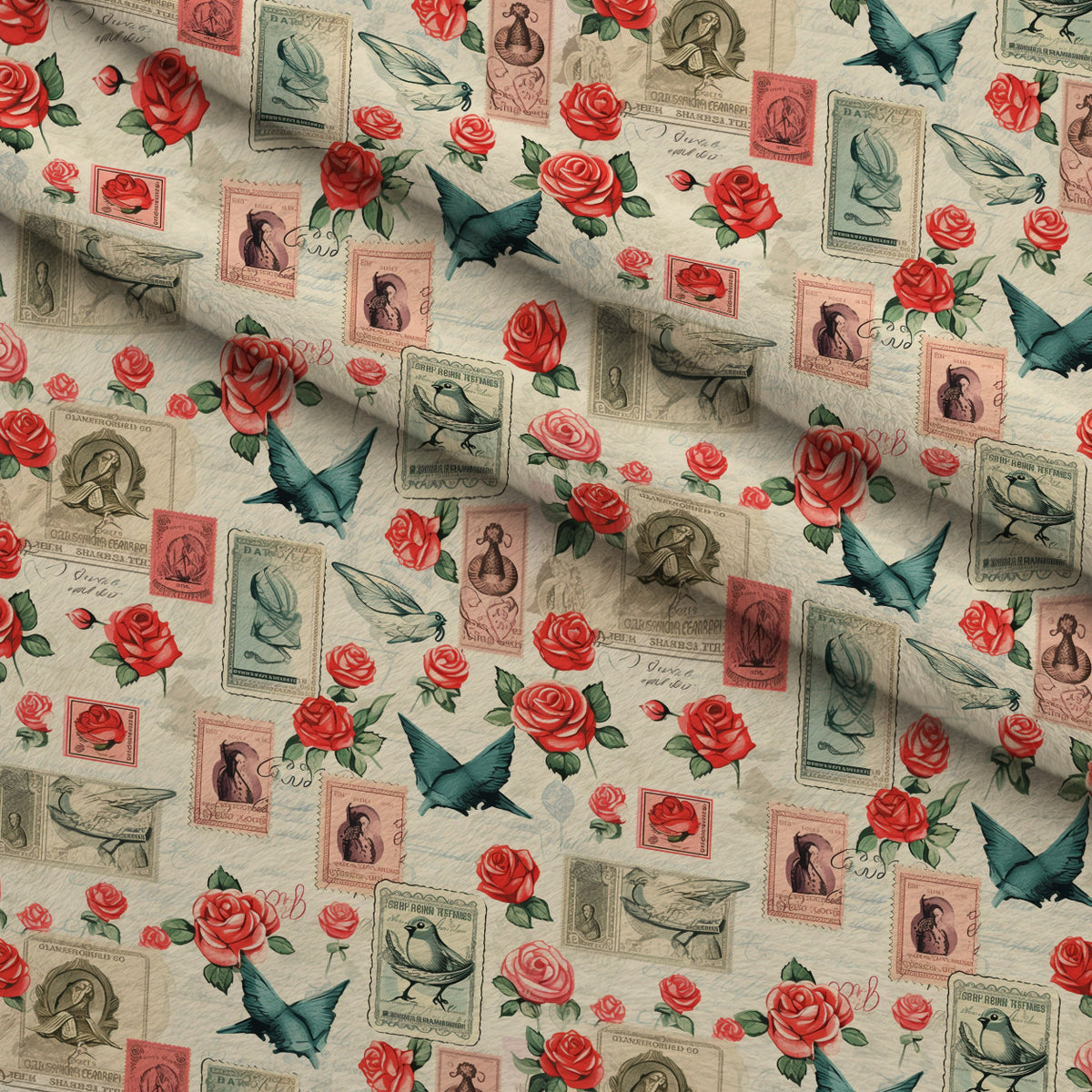 Postmarked Roses Pattern 16 Minky Fabric — plush minky folded close-up preview (mv-minky-v1:lying)