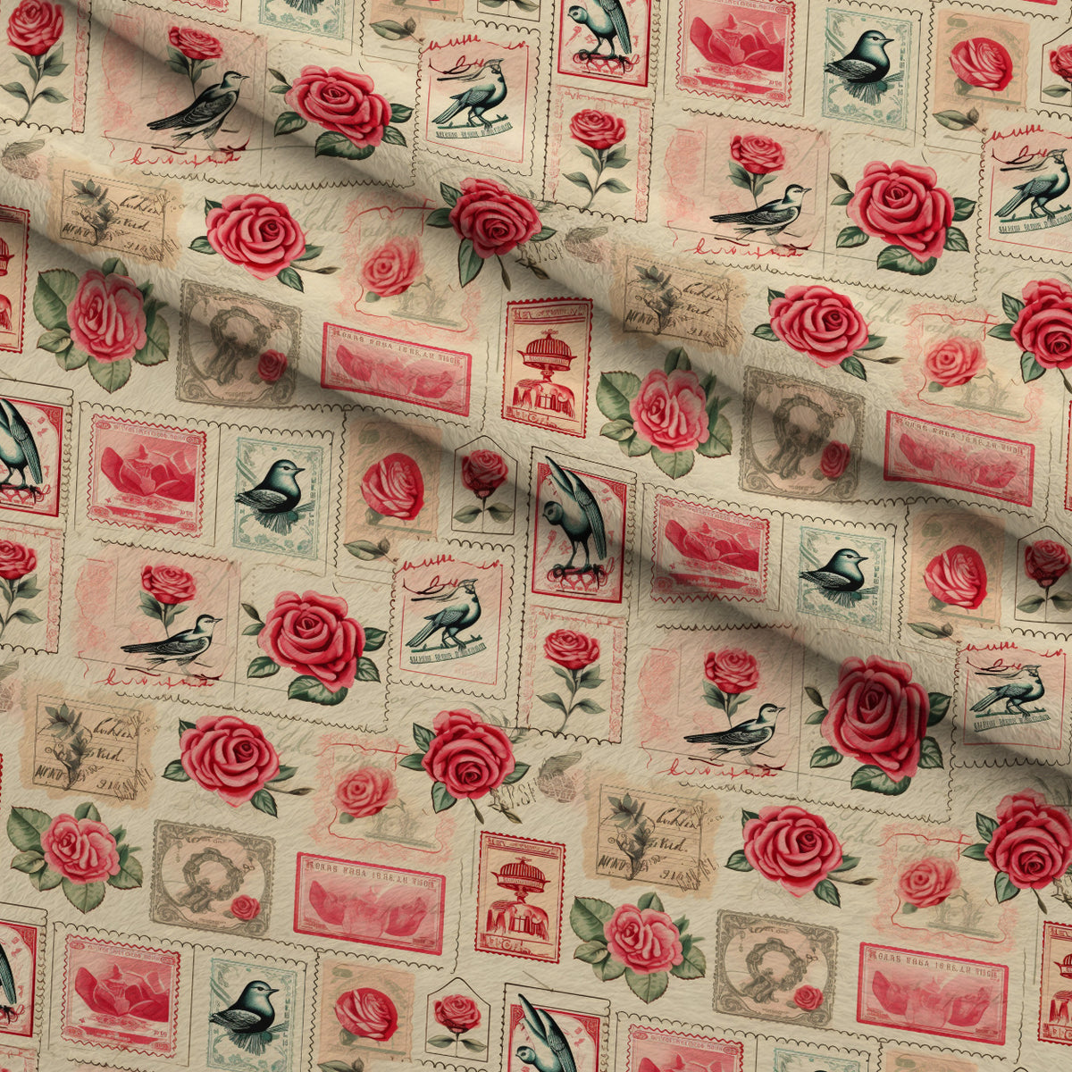 Postmarked Roses Pattern 2 Minky Fabric — plush minky folded close-up preview (mv-minky-v1:lying)
