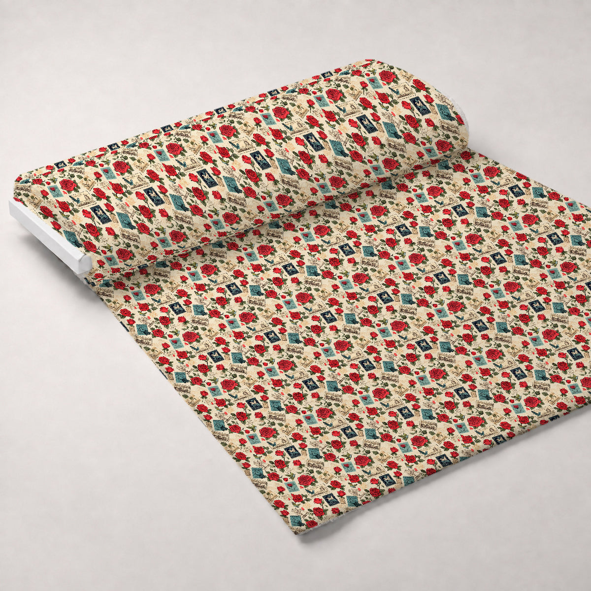 Postmarked Roses Pattern 3 Minky Fabric — plush minky unrolled bolt preview (mv-minky-v1:bolt)