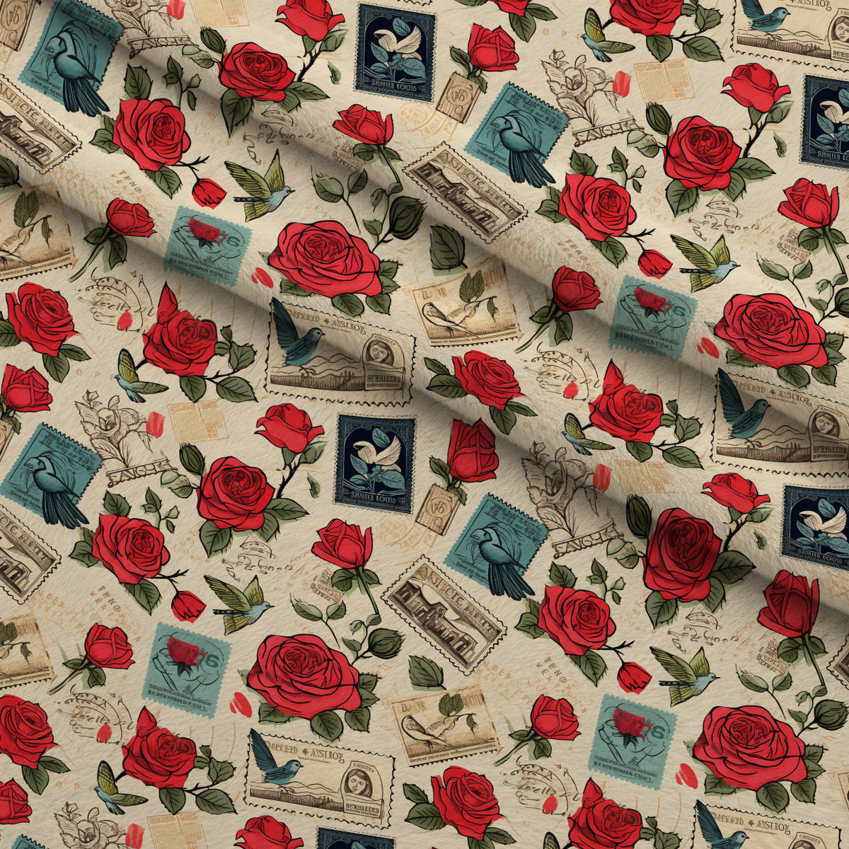 Postmarked Roses Pattern 3 Minky Fabric — plush minky folded close-up preview (mv-minky-v1:lying)