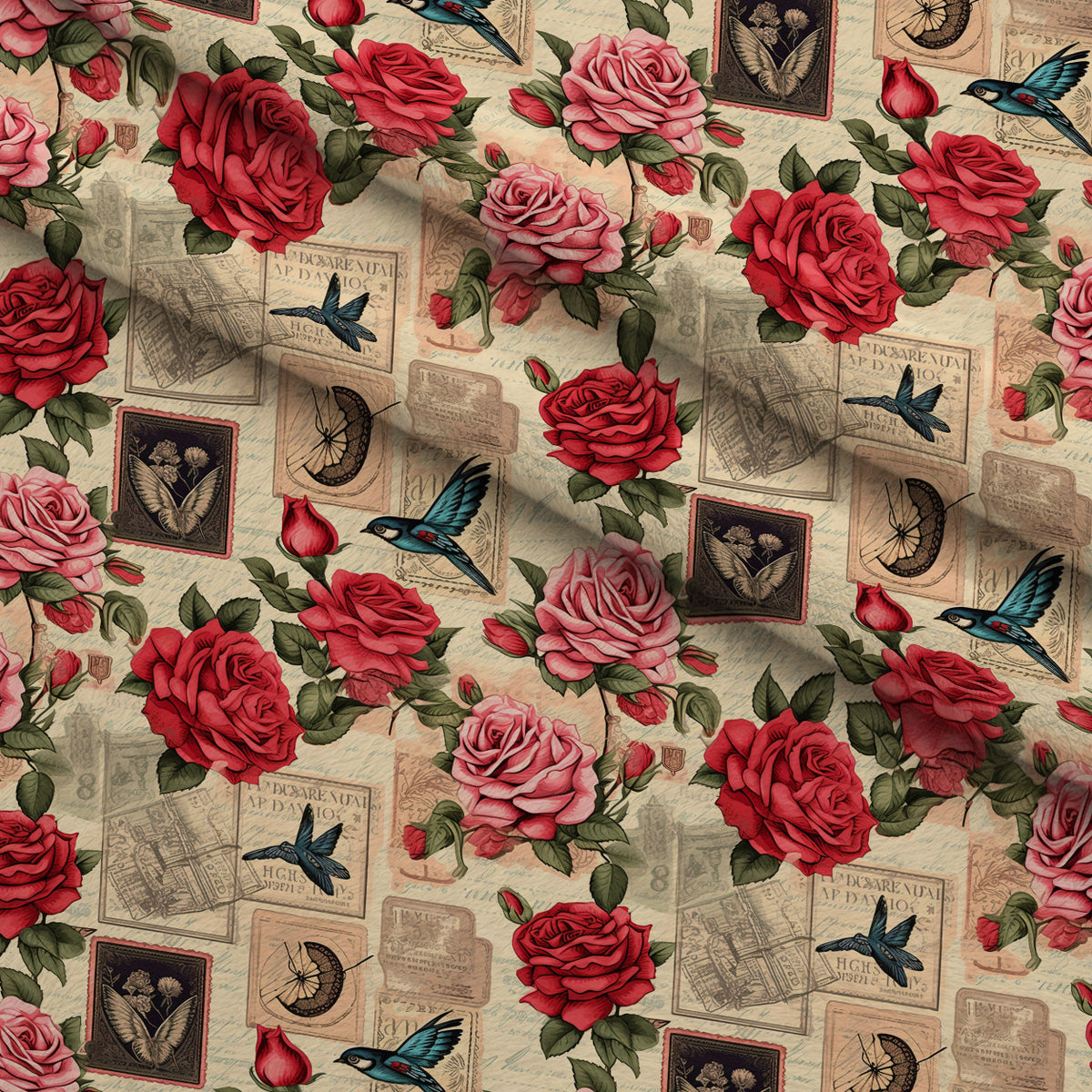 Postmarked Roses Pattern 4 Minky Fabric — plush minky folded close-up preview (mv-minky-v1:lying)