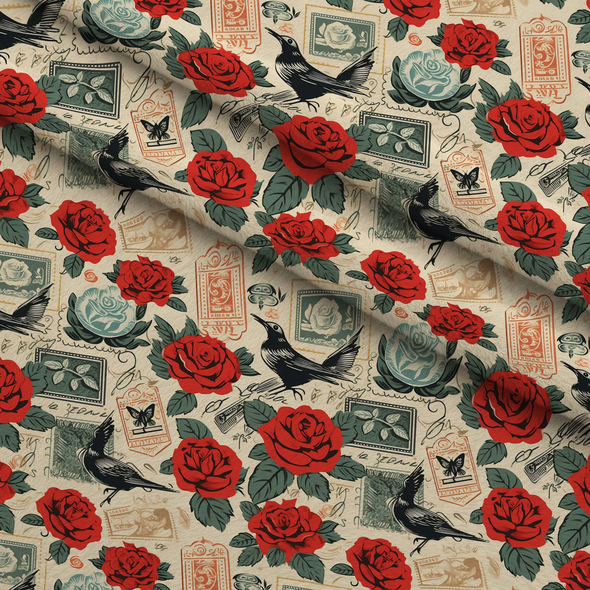 Postmarked Roses Pattern 5 Minky Fabric — plush minky folded close-up preview (mv-minky-v1:lying)