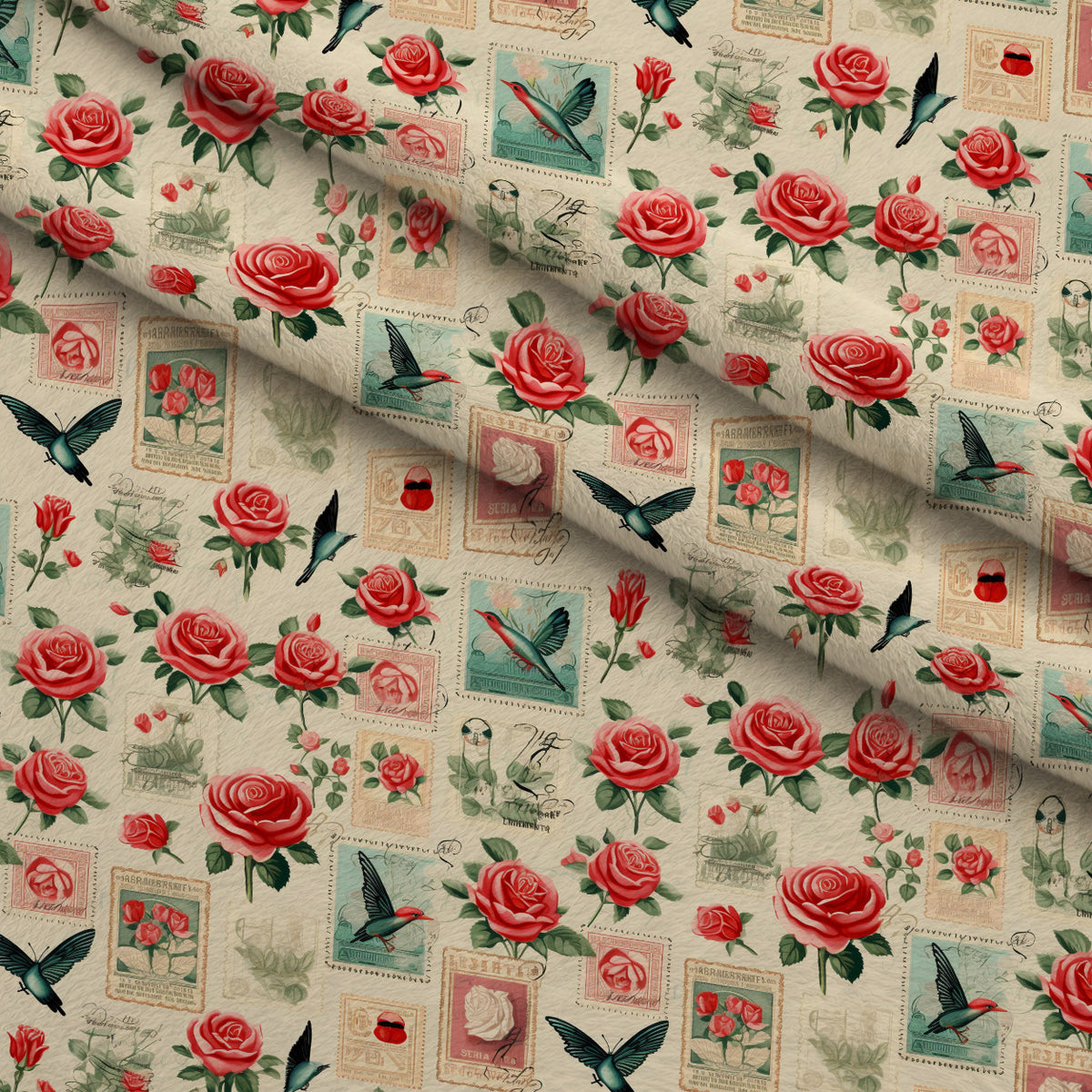Postmarked Roses Pattern 6 Minky Fabric — plush minky folded close-up preview (mv-minky-v1:lying)