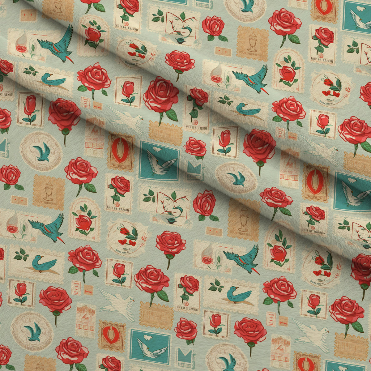 Postmarked Roses Pattern 7 Minky Fabric — plush minky folded close-up preview (mv-minky-v1:lying)