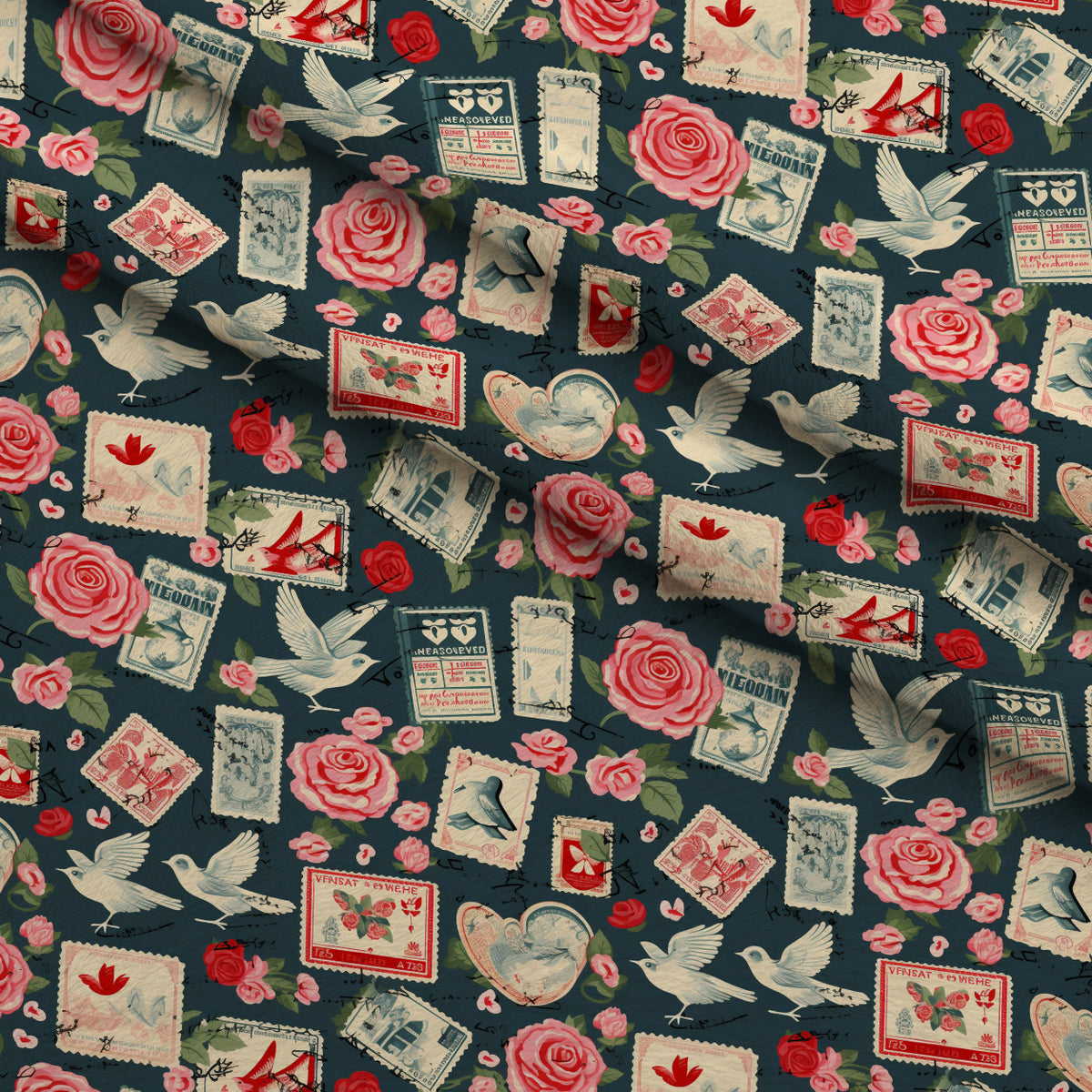 Postmarked Roses Pattern 8 Minky Fabric — plush minky folded close-up preview (mv-minky-v1:lying)