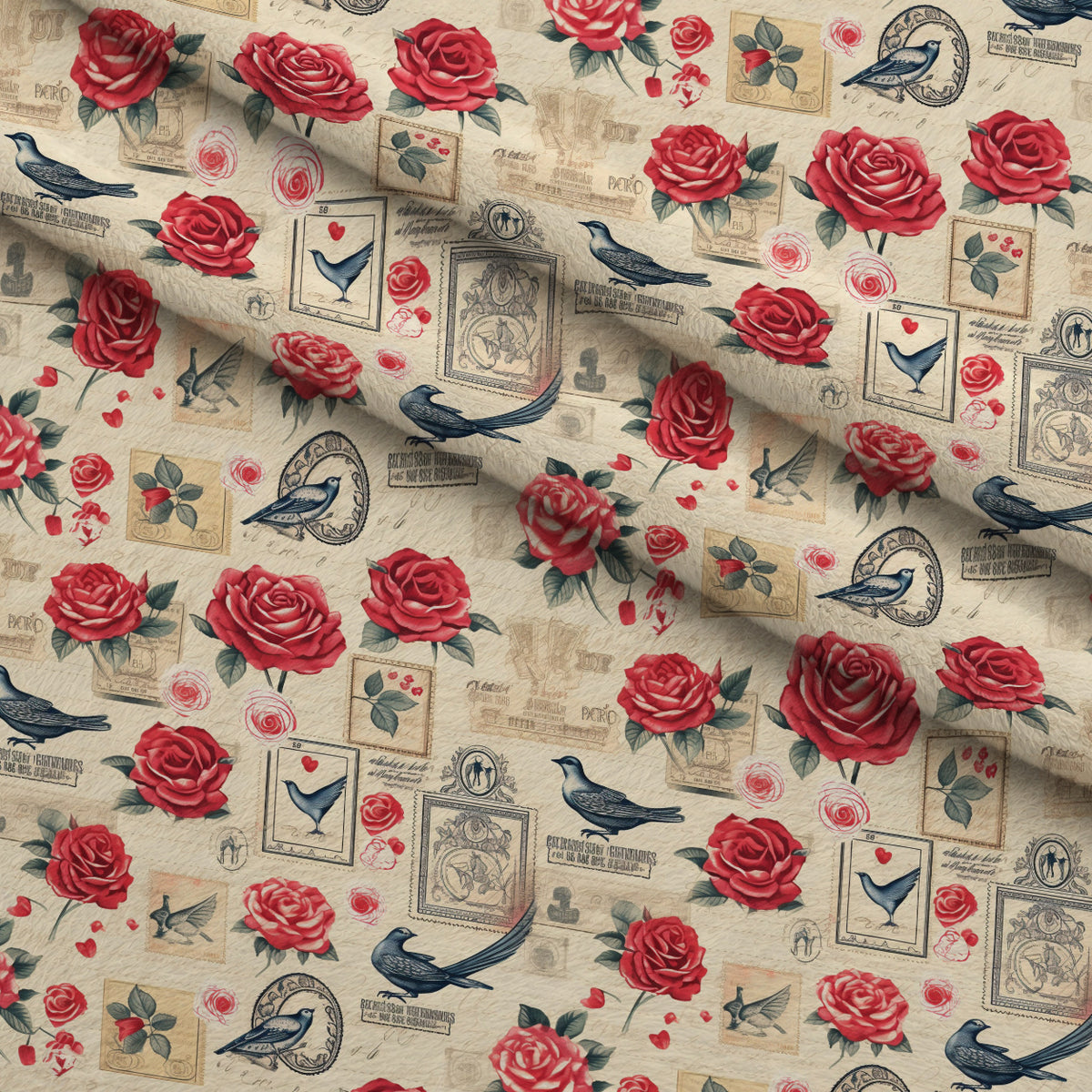 Postmarked Roses Pattern 9 Minky Fabric — plush minky folded close-up preview (mv-minky-v1:lying)