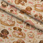 Puppy Love Picnic Pattern 1 Minky Fabric — plush minky folded close-up preview (mv-minky-v1:lying)