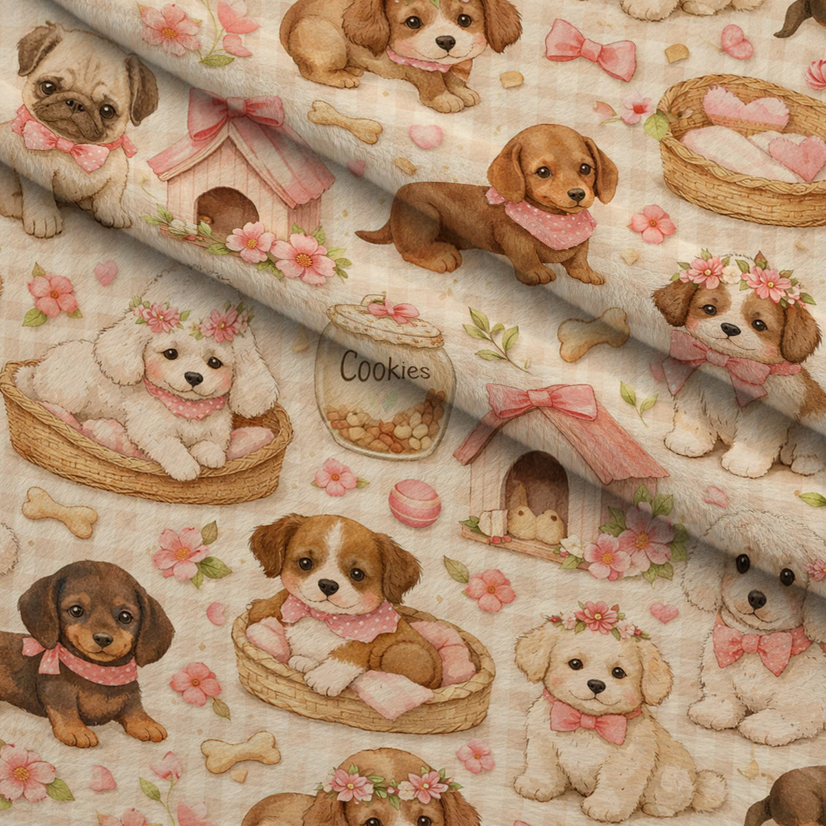 Puppy Love Picnic Pattern 1 Minky Fabric — plush minky folded close-up preview (mv-minky-v1:lying)